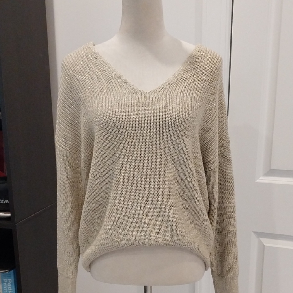 LOFT Light Gold V-Neck Knit Sweater